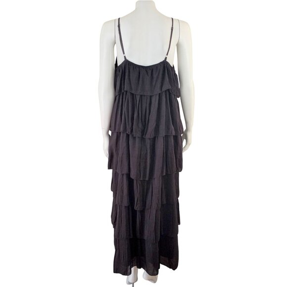 &merci Black Tiered Ruffle Maxi Dress Adjustable Spaghetti Strap - Picture 5 of 7